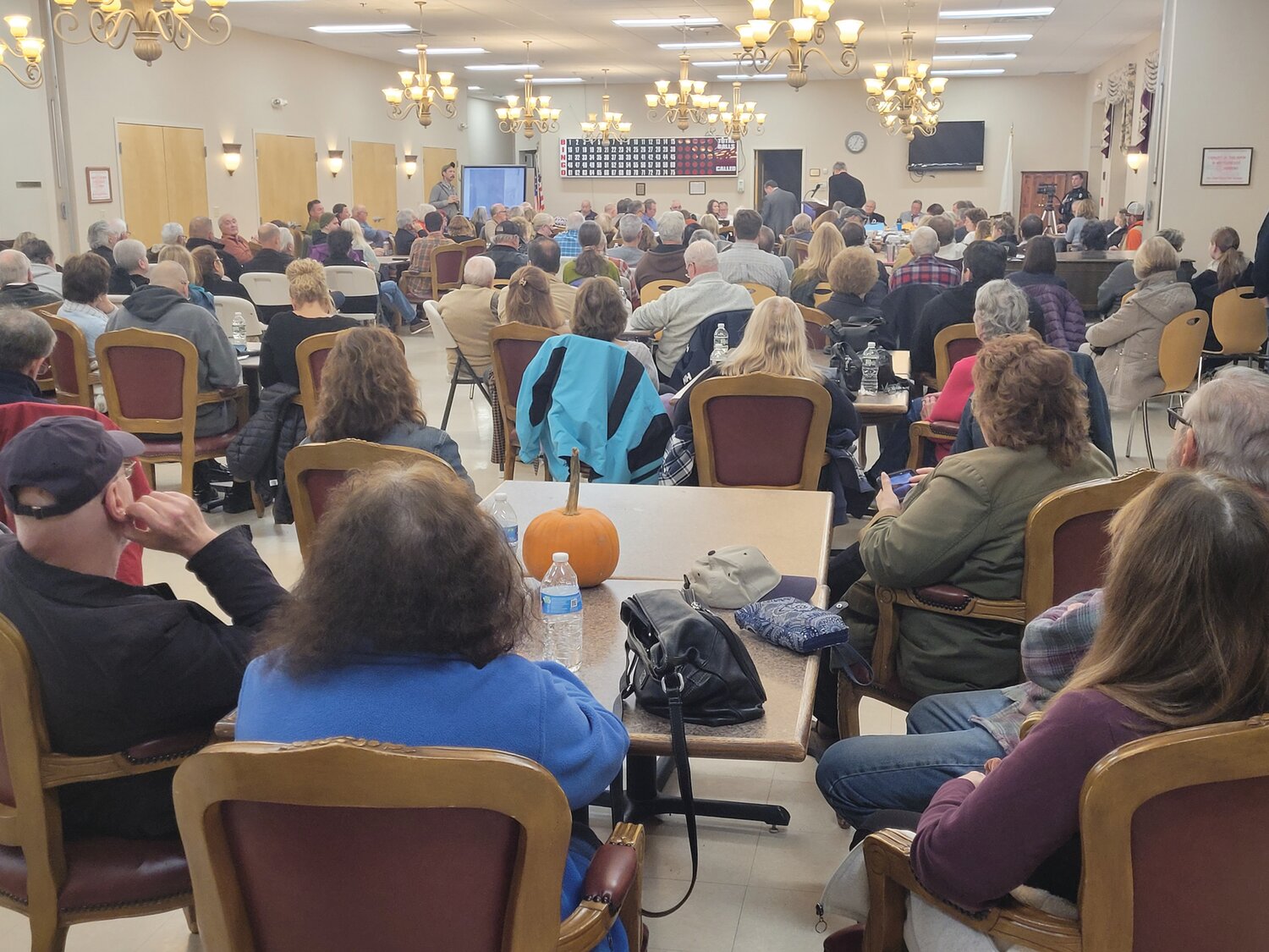 PACKED HOUSE: The Johnston Senior Center was packed with vocal opponents of a solar field pitched for one of the town’s residential neighborhoods.